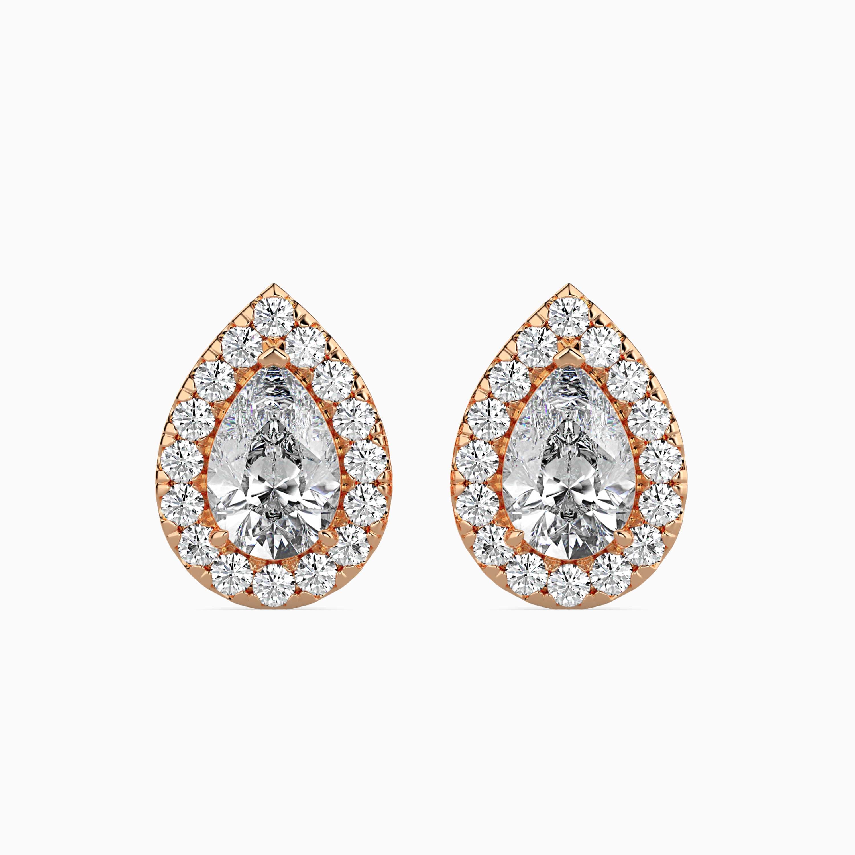 Pear Prong With Halo Lab-Grown Diamond Gold Stud Earrings