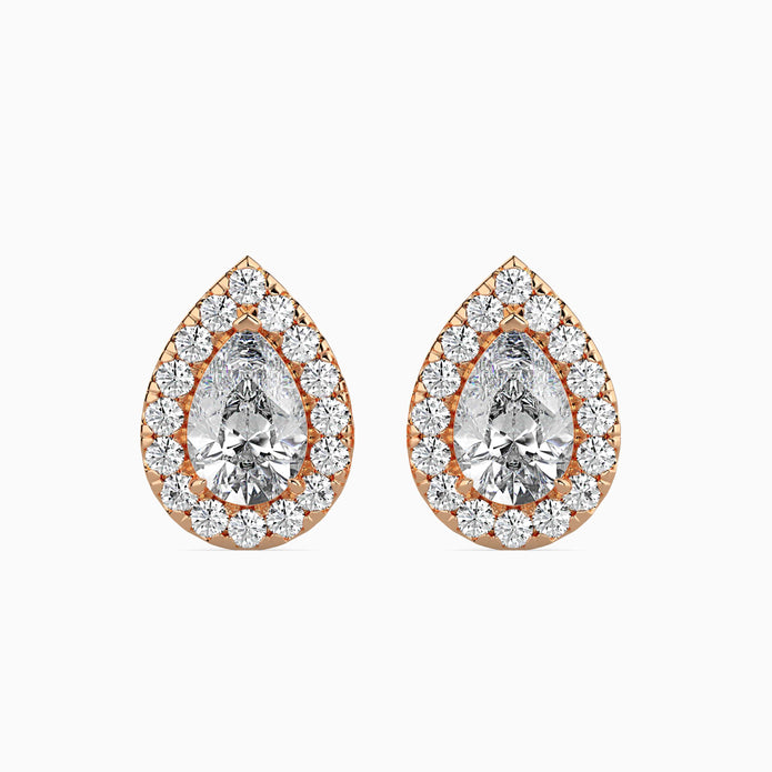 Pear Prong With Halo Lab-Grown Diamond Gold Stud Earrings