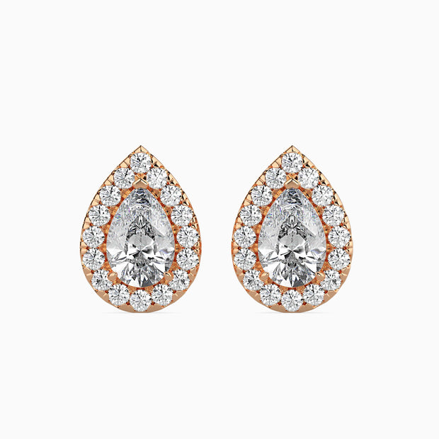 Pear Prong With Halo Lab-Grown Diamond Gold Stud Earrings