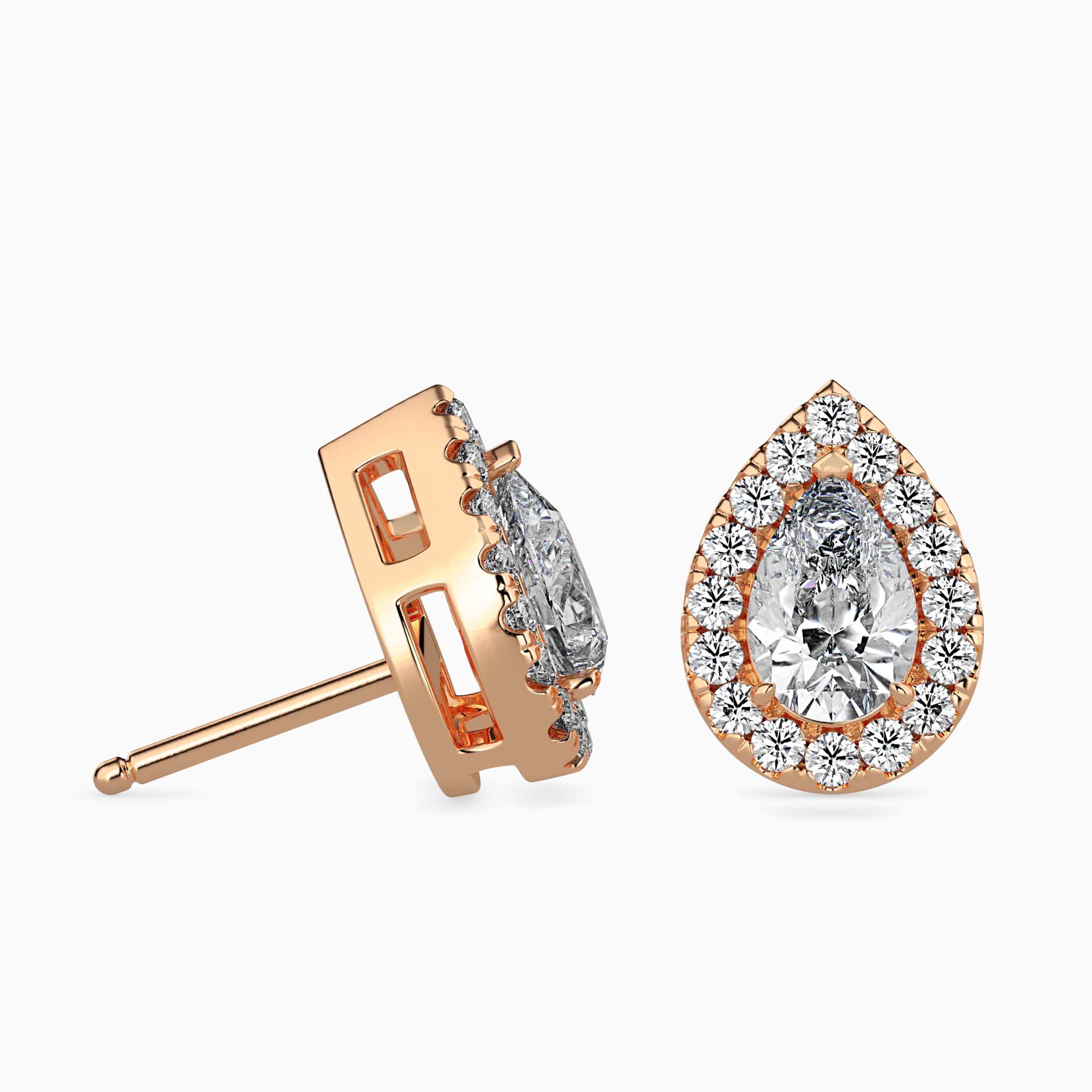 Pear Prong With Halo Lab-Grown Diamond Gold Stud Earrings