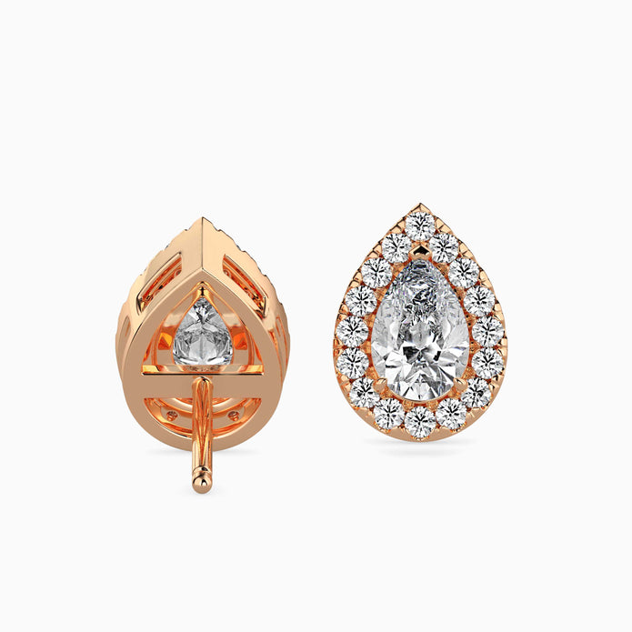 Pear Prong With Halo Lab-Grown Diamond Gold Stud Earrings