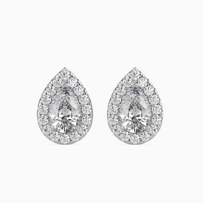 Pear Prong With Halo Lab-Grown Diamond Gold Stud Earrings