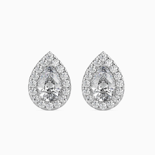 Pear Prong With Halo Lab-Grown Diamond Gold Stud Earrings