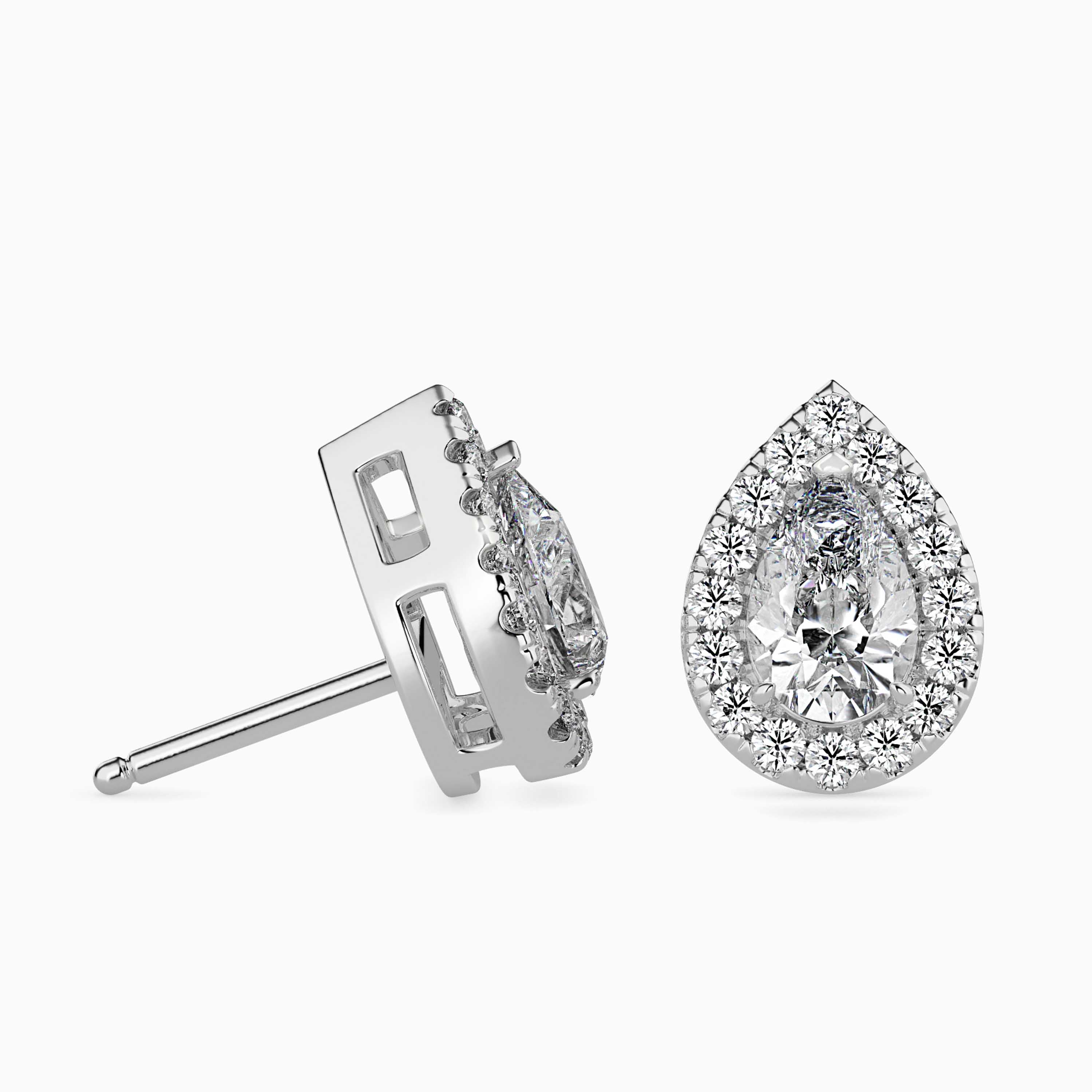 Pear Prong With Halo Lab-Grown Diamond Gold Stud Earrings