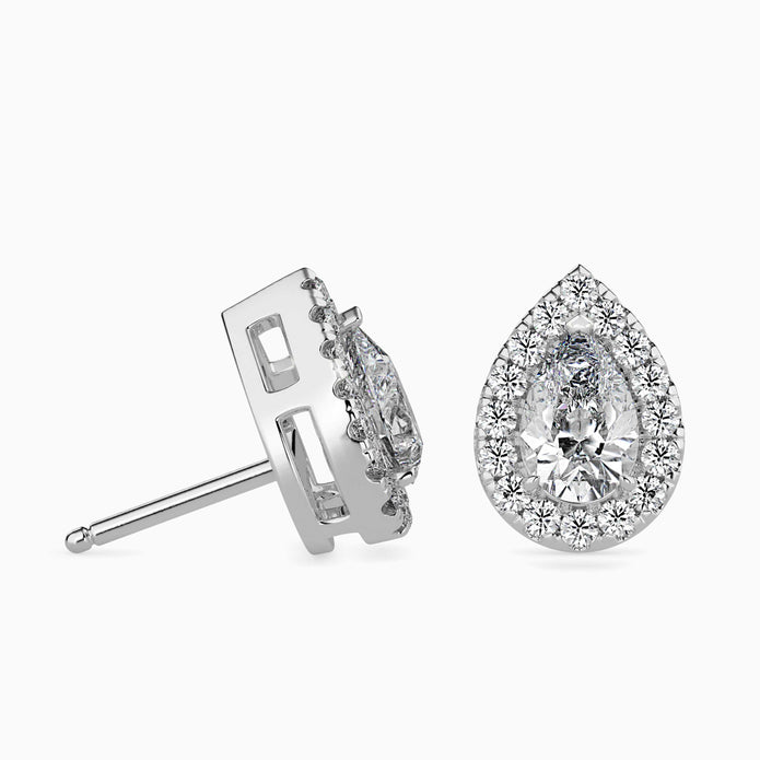 Pear Prong With Halo Lab-Grown Diamond Gold Stud Earrings