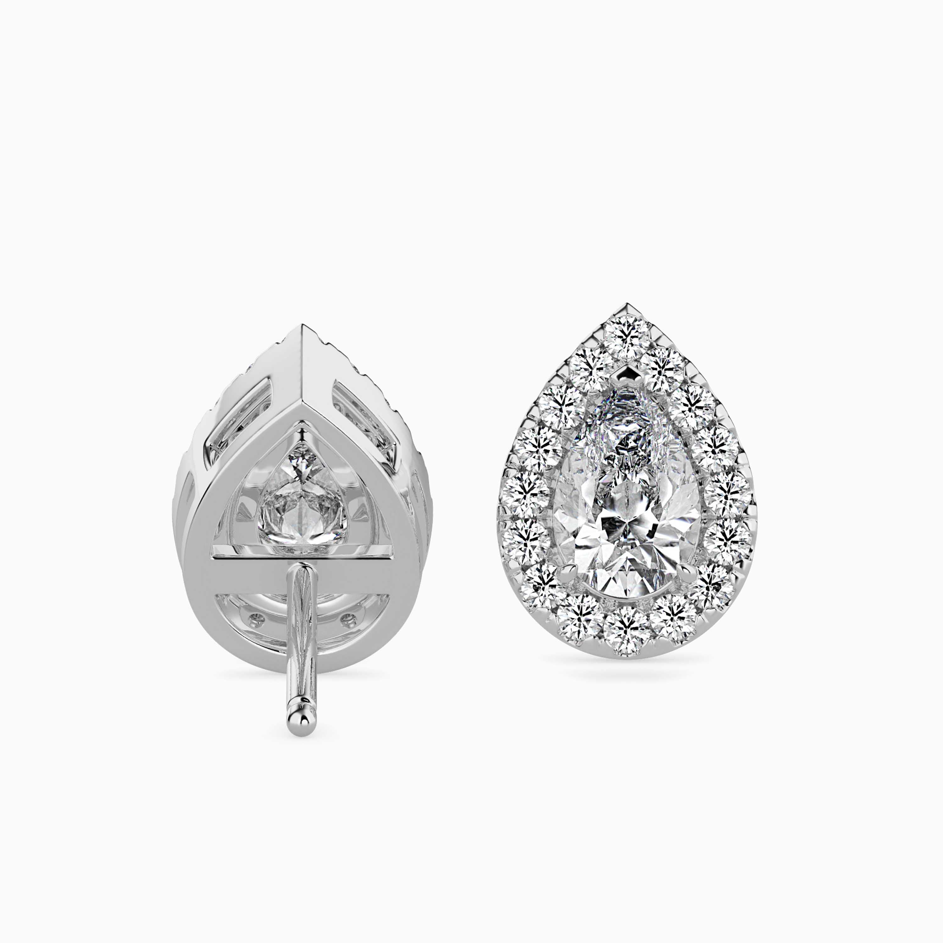 Pear Prong With Halo Lab-Grown Diamond Gold Stud Earrings