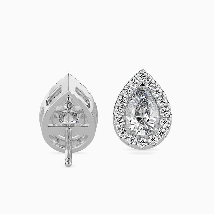Pear Prong With Halo Lab-Grown Diamond Gold Stud Earrings
