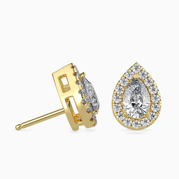 Pear Prong With Halo Lab-Grown Diamond Gold Stud Earrings