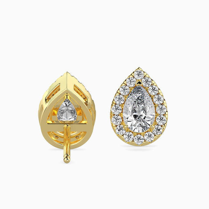 Pear Prong With Halo Lab-Grown Diamond Gold Stud Earrings