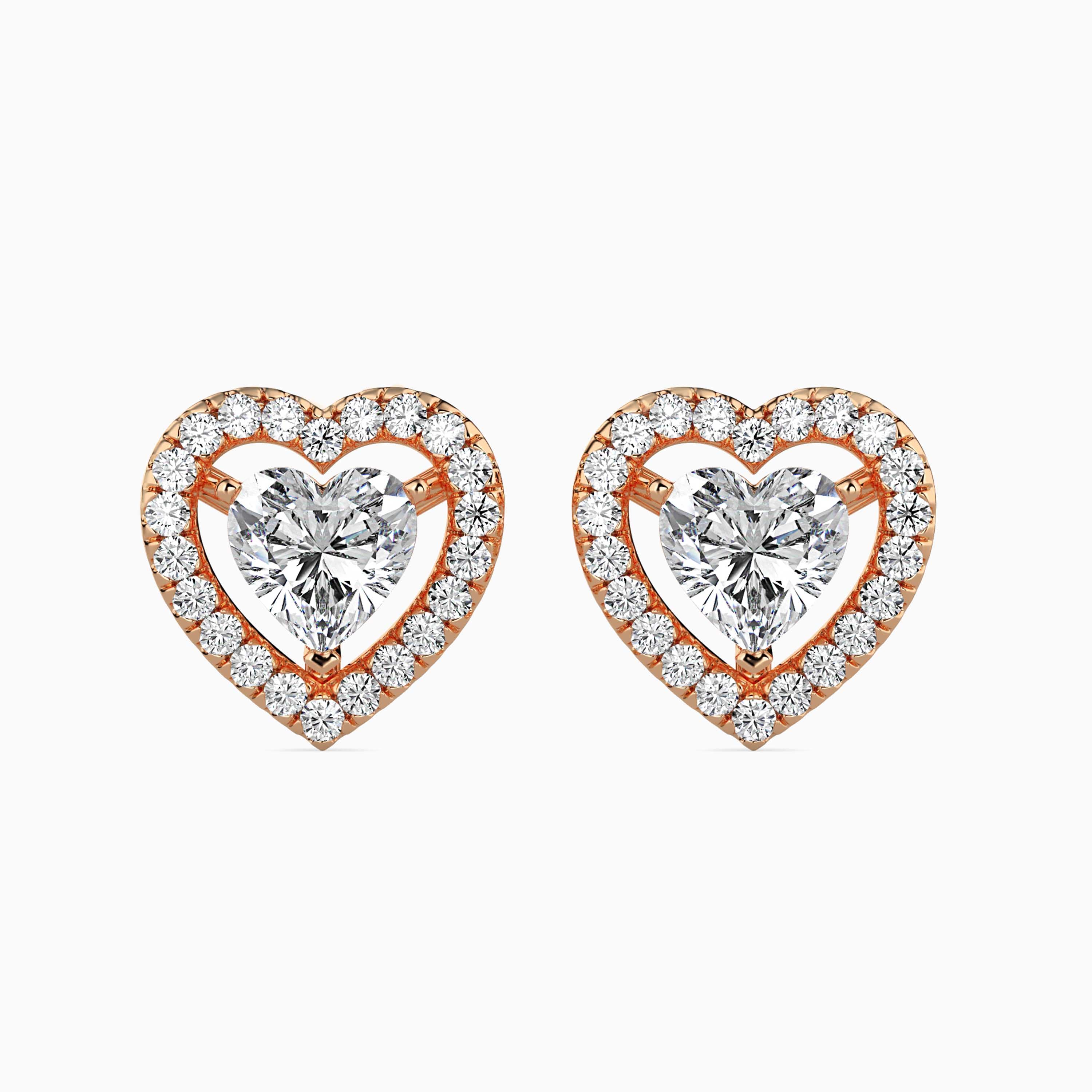 Heart Halo Lab-Grown Diamond Gold Stud Earrings