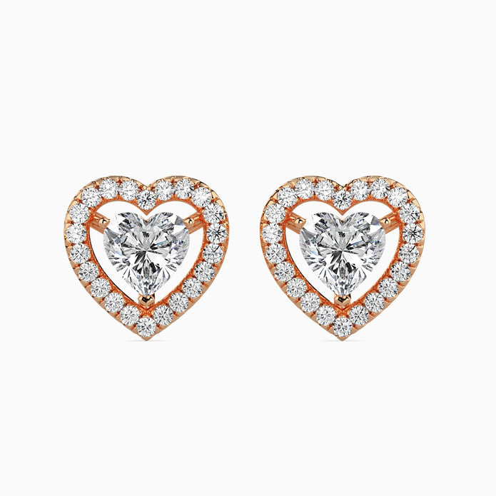 Heart Halo Lab-Grown Diamond Gold Stud Earrings