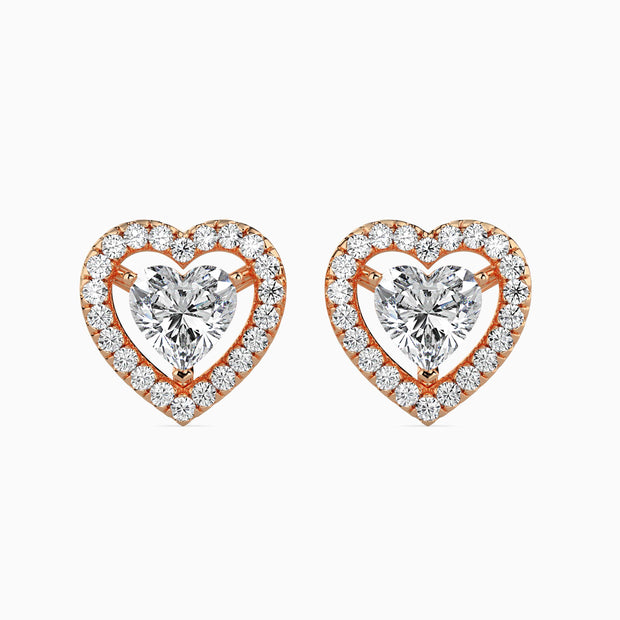Heart Halo Lab-Grown Diamond Gold Stud Earrings