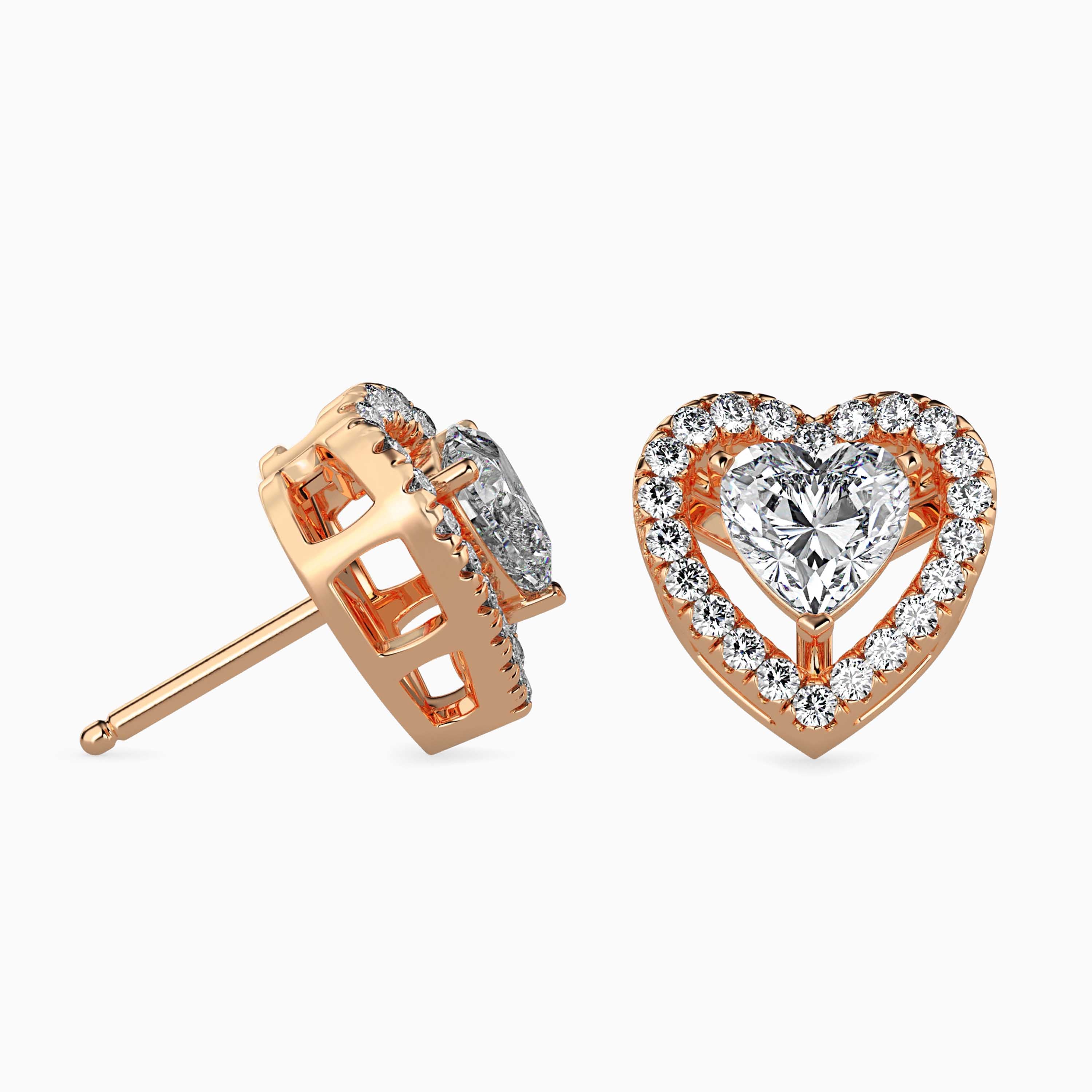 Heart Halo Lab-Grown Diamond Gold Stud Earrings