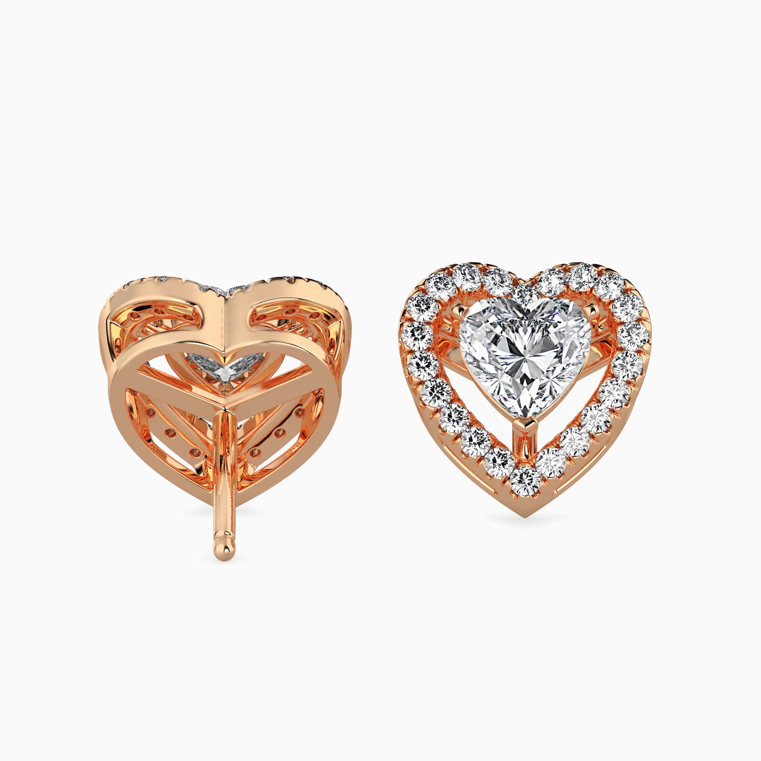 Heart Halo Lab-Grown Diamond Gold Stud Earrings