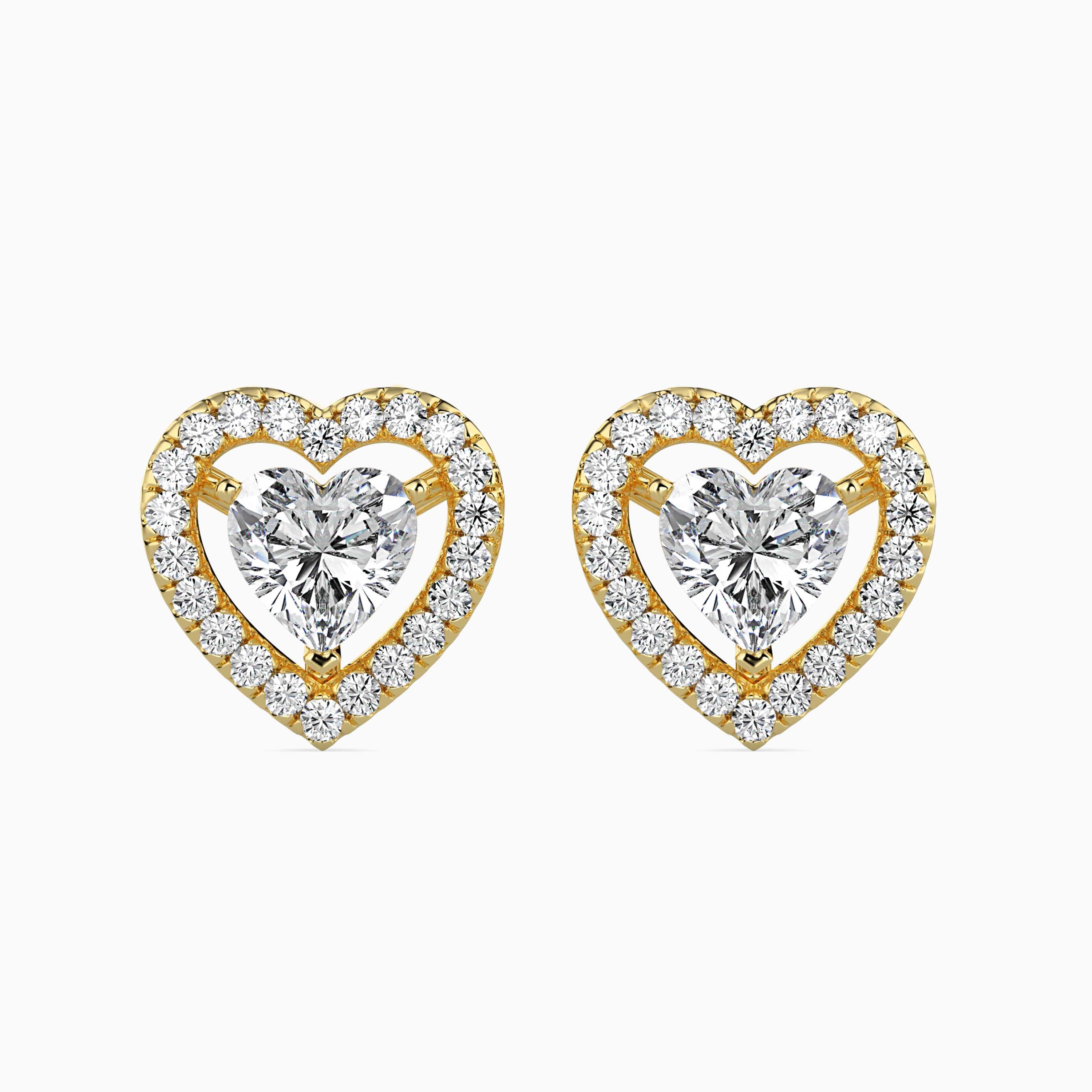 Heart Halo Lab-Grown Diamond Gold Stud Earrings