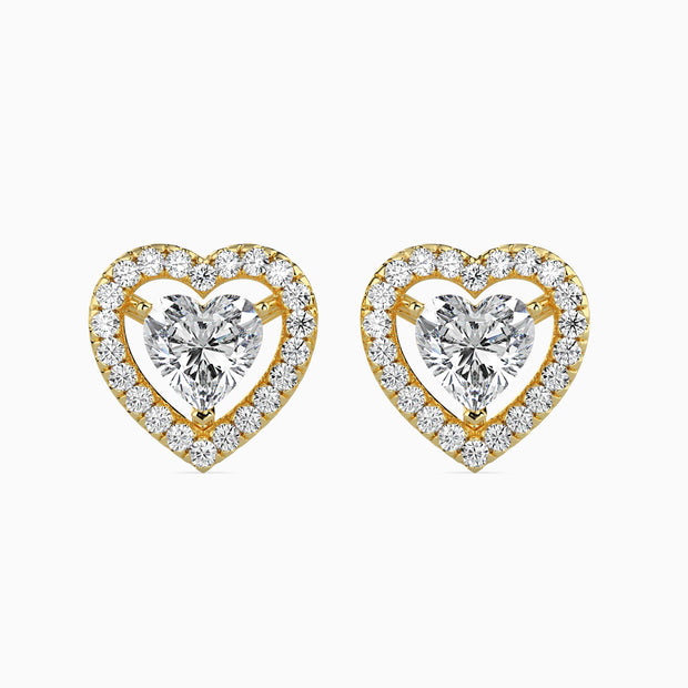 Heart Halo Lab-Grown Diamond Gold Stud Earrings