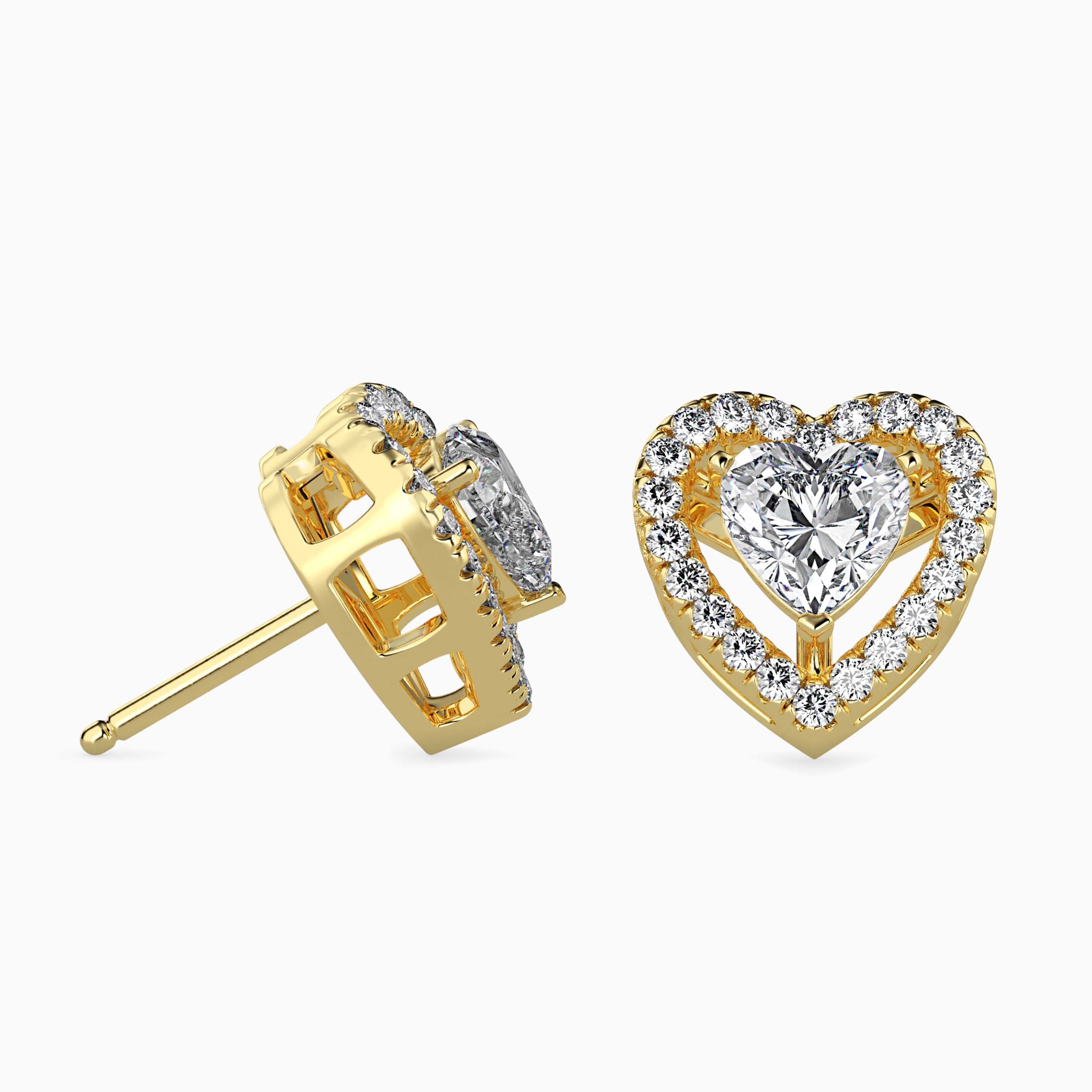 Heart Halo Lab-Grown Diamond Gold Stud Earrings