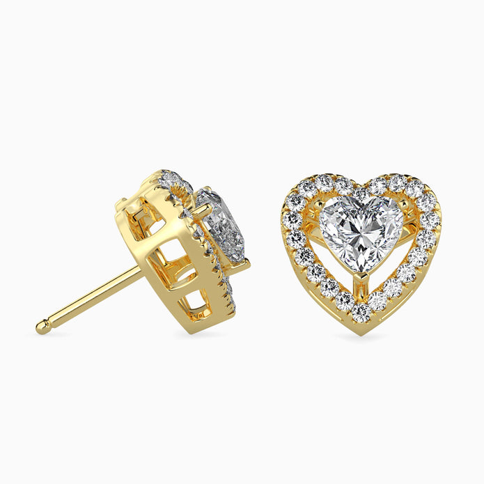 Heart Halo Lab-Grown Diamond Gold Stud Earrings