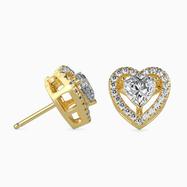 Heart Halo Lab-Grown Diamond Gold Stud Earrings