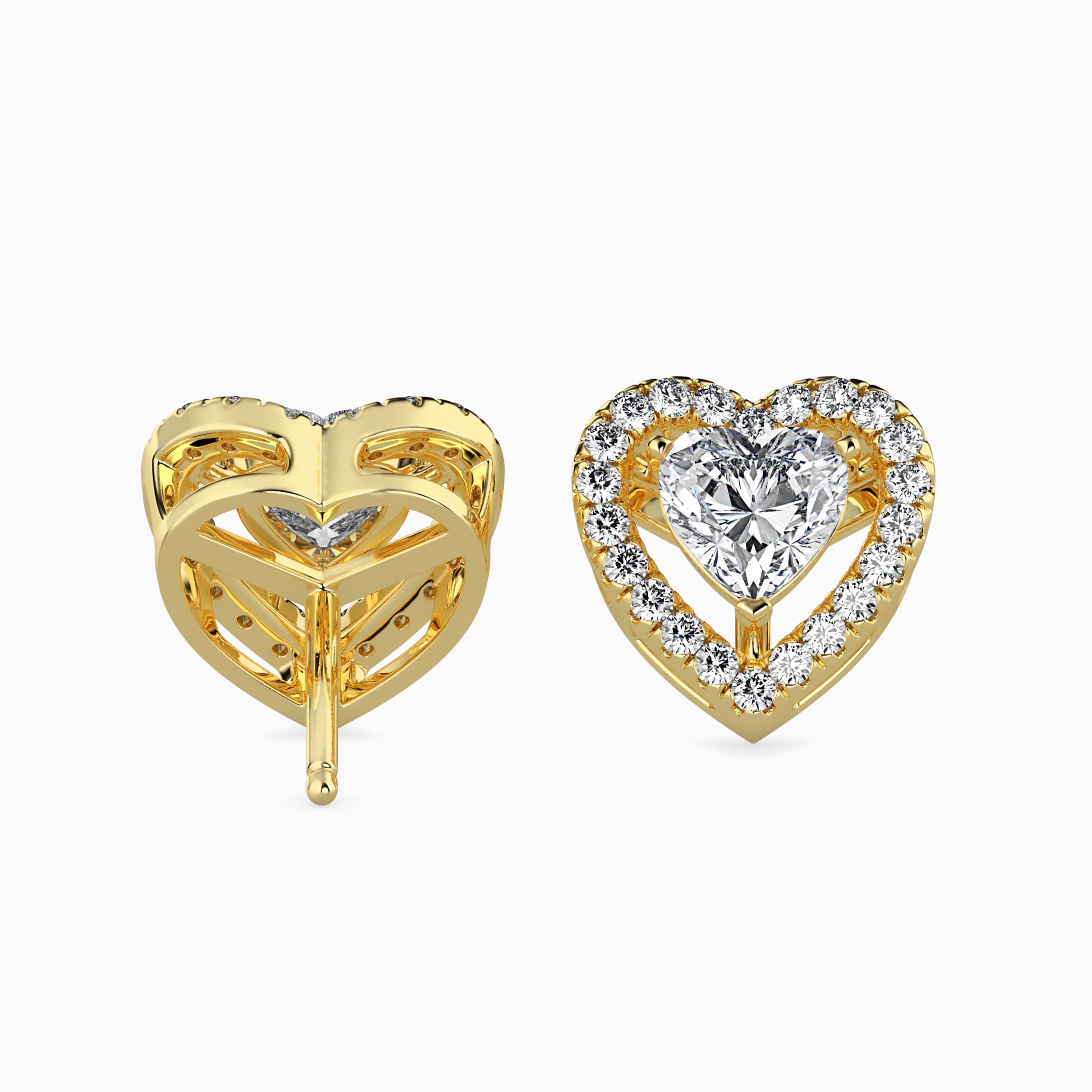 Heart Halo Lab-Grown Diamond Gold Stud Earrings