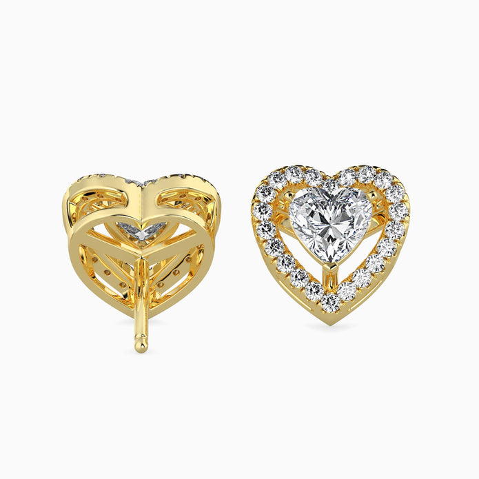 Heart Halo Lab-Grown Diamond Gold Stud Earrings