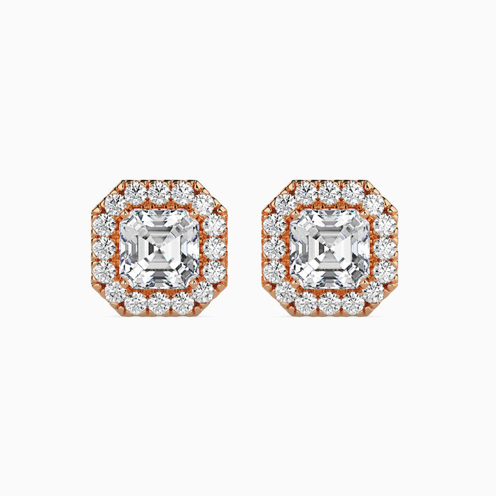 Asscher Halo Lab-Grown Diamond Gold Stud Earrings