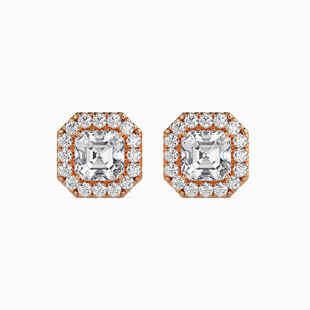 Asscher Halo Lab-Grown Diamond Gold Stud Earrings