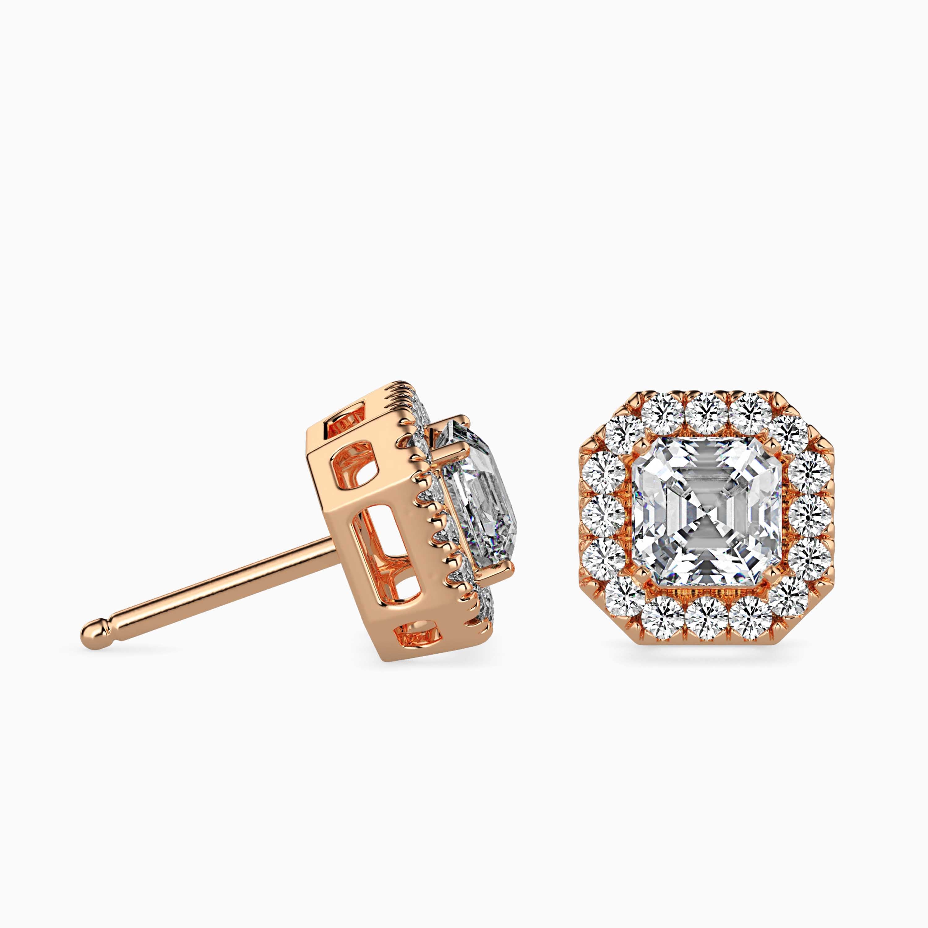 Asscher Halo Lab-Grown Diamond Gold Stud Earrings