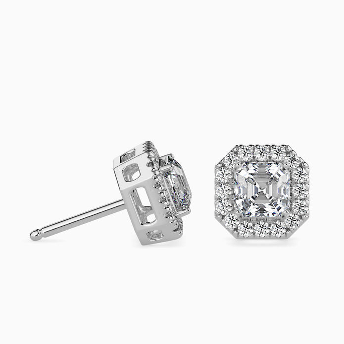 Asscher Halo Lab-Grown Diamond Gold Stud Earrings