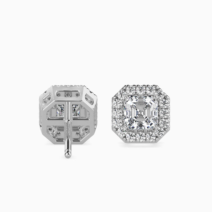 Asscher Halo Lab-Grown Diamond Gold Stud Earrings