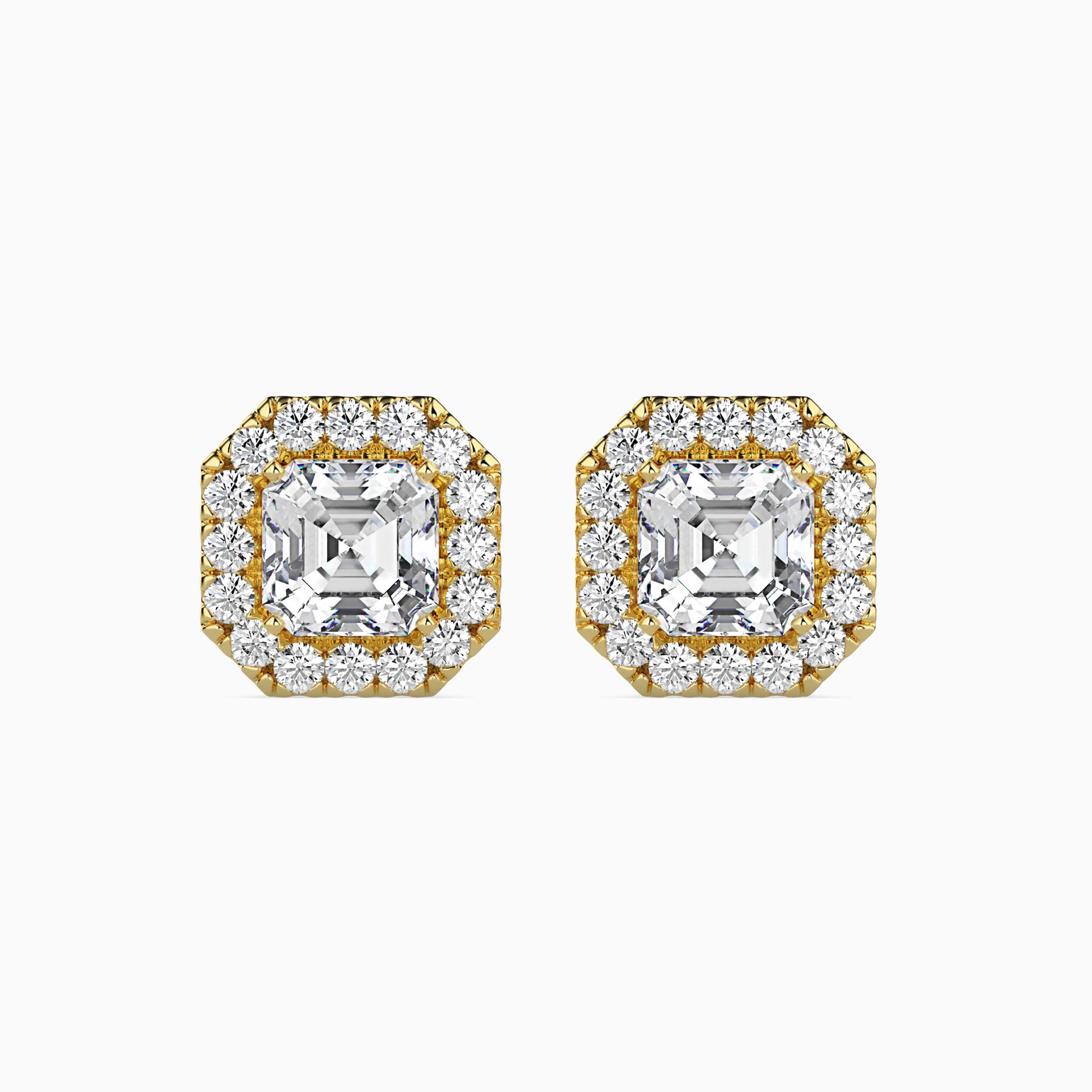Asscher Halo Lab-Grown Diamond Gold Stud Earrings
