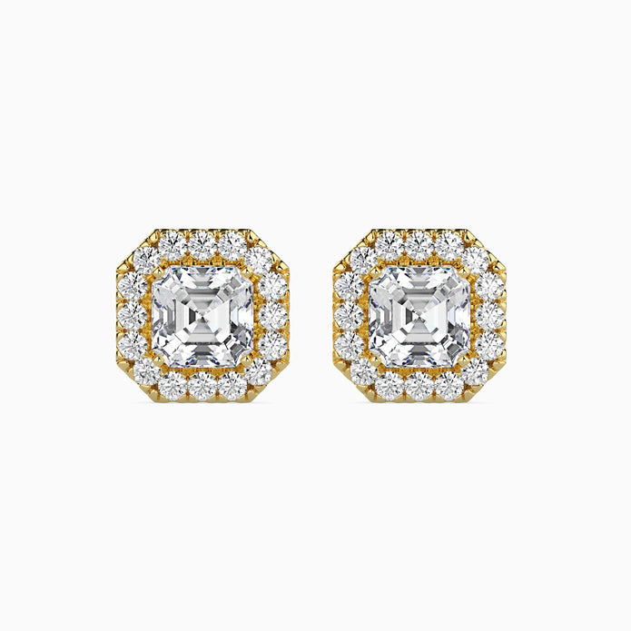 Asscher Halo Lab-Grown Diamond Gold Stud Earrings