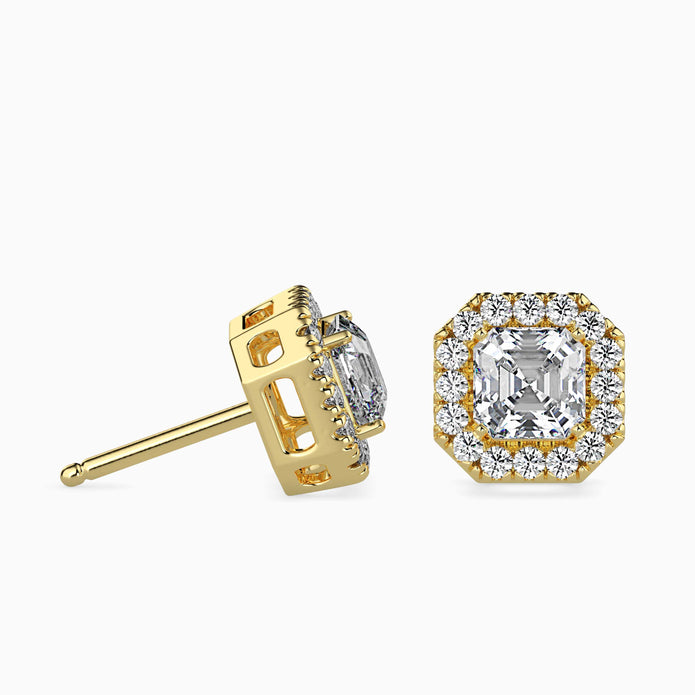 Asscher Halo Lab-Grown Diamond Gold Stud Earrings