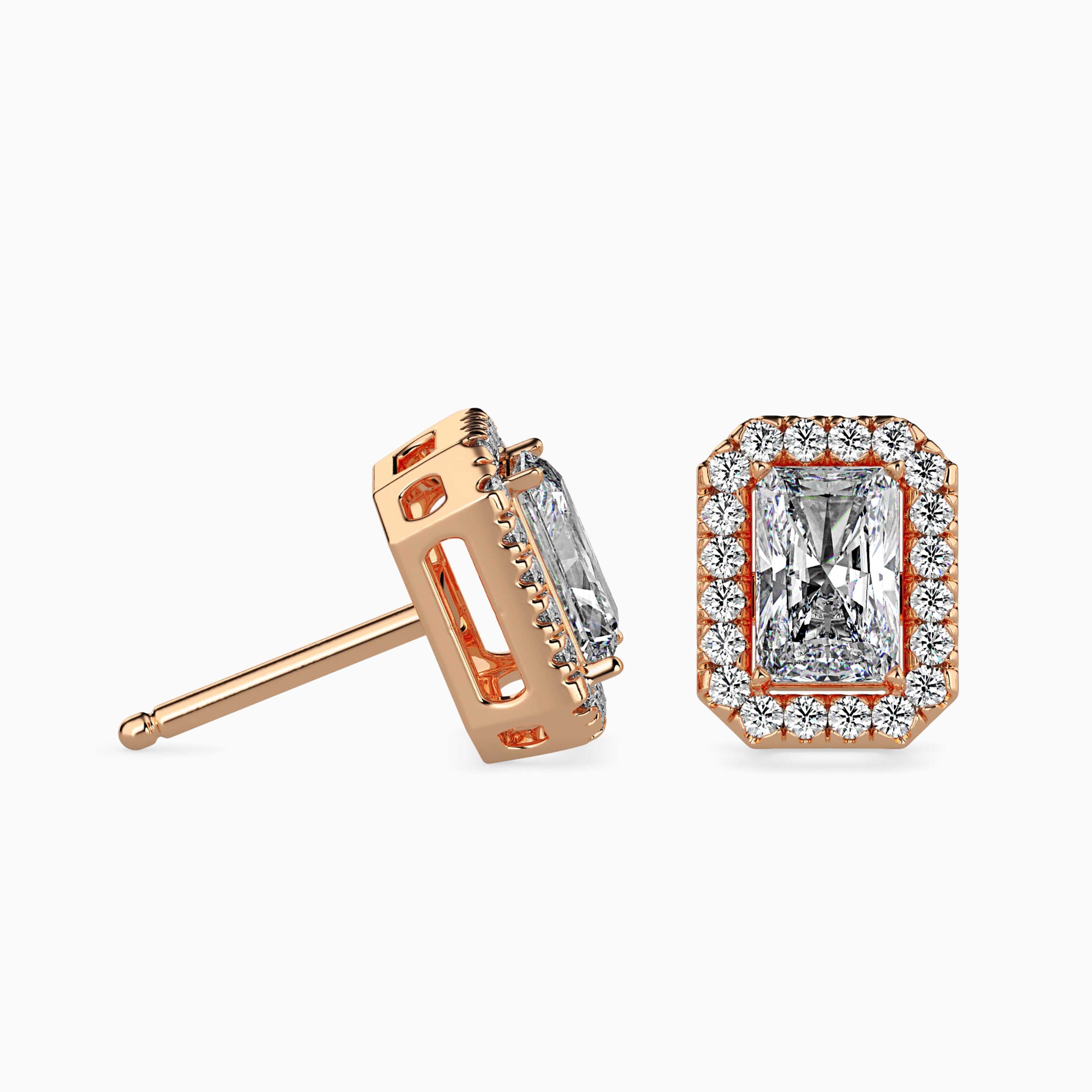 Radiant Halo Lab-Grown Diamond Gold Stud Earrings