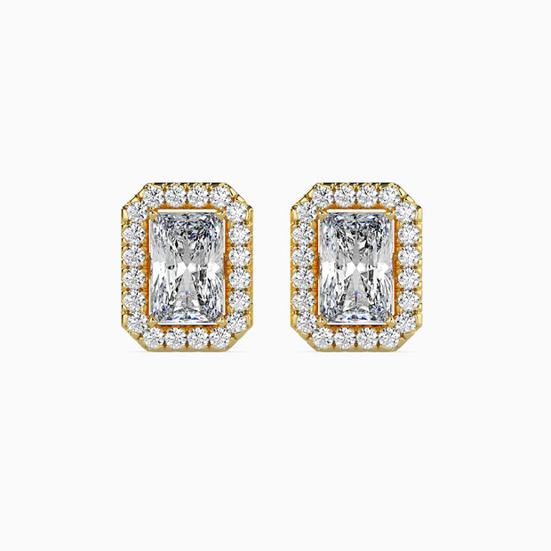 Radiant Halo Lab-Grown Diamond Gold Stud Earrings