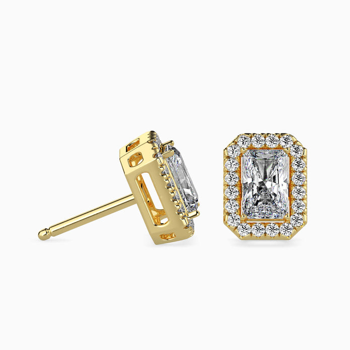 Radiant Halo Lab-Grown Diamond Gold Stud Earrings