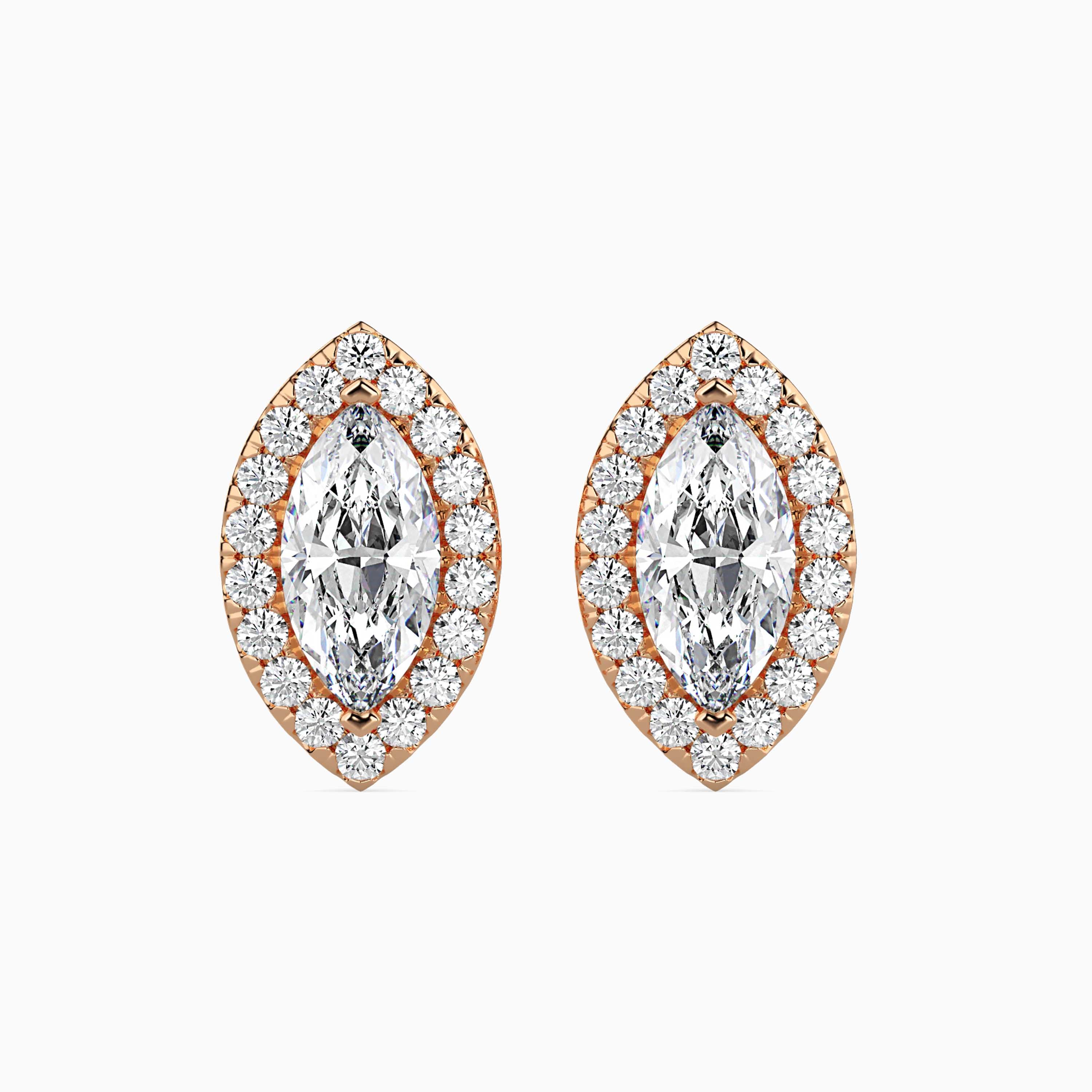 Marquise Halo Lab-Grown Diamond Gold Stud Earrings