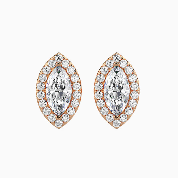 Marquise Halo Lab-Grown Diamond Gold Stud Earrings