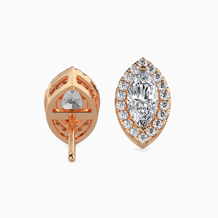 Marquise Halo Lab-Grown Diamond Gold Stud Earrings