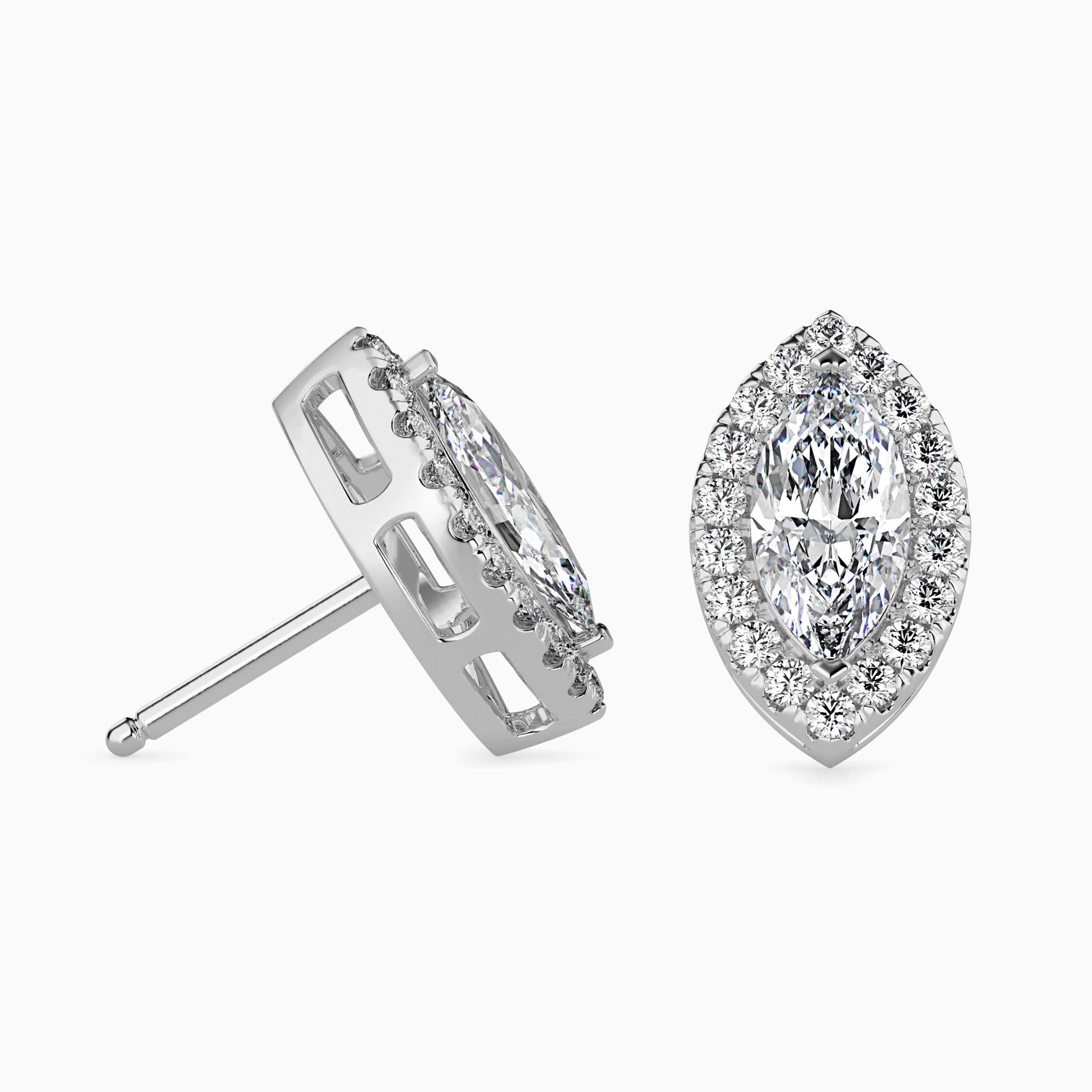 Marquise Halo Lab-Grown Diamond Gold Stud Earrings