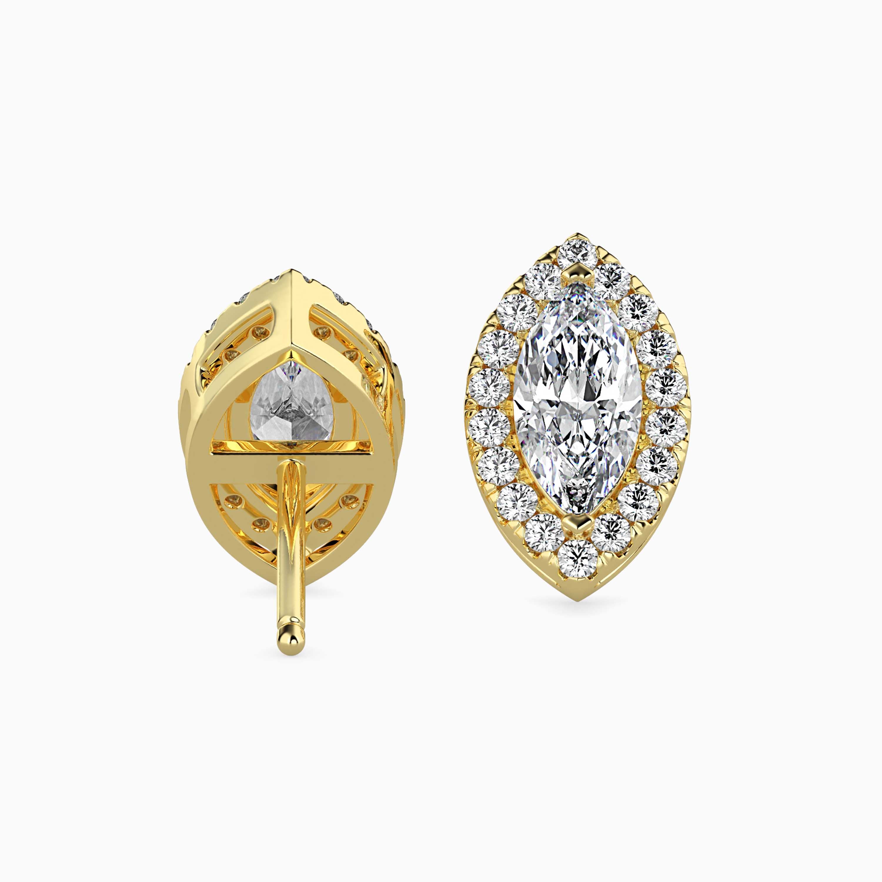 Marquise Halo Lab-Grown Diamond Gold Stud Earrings