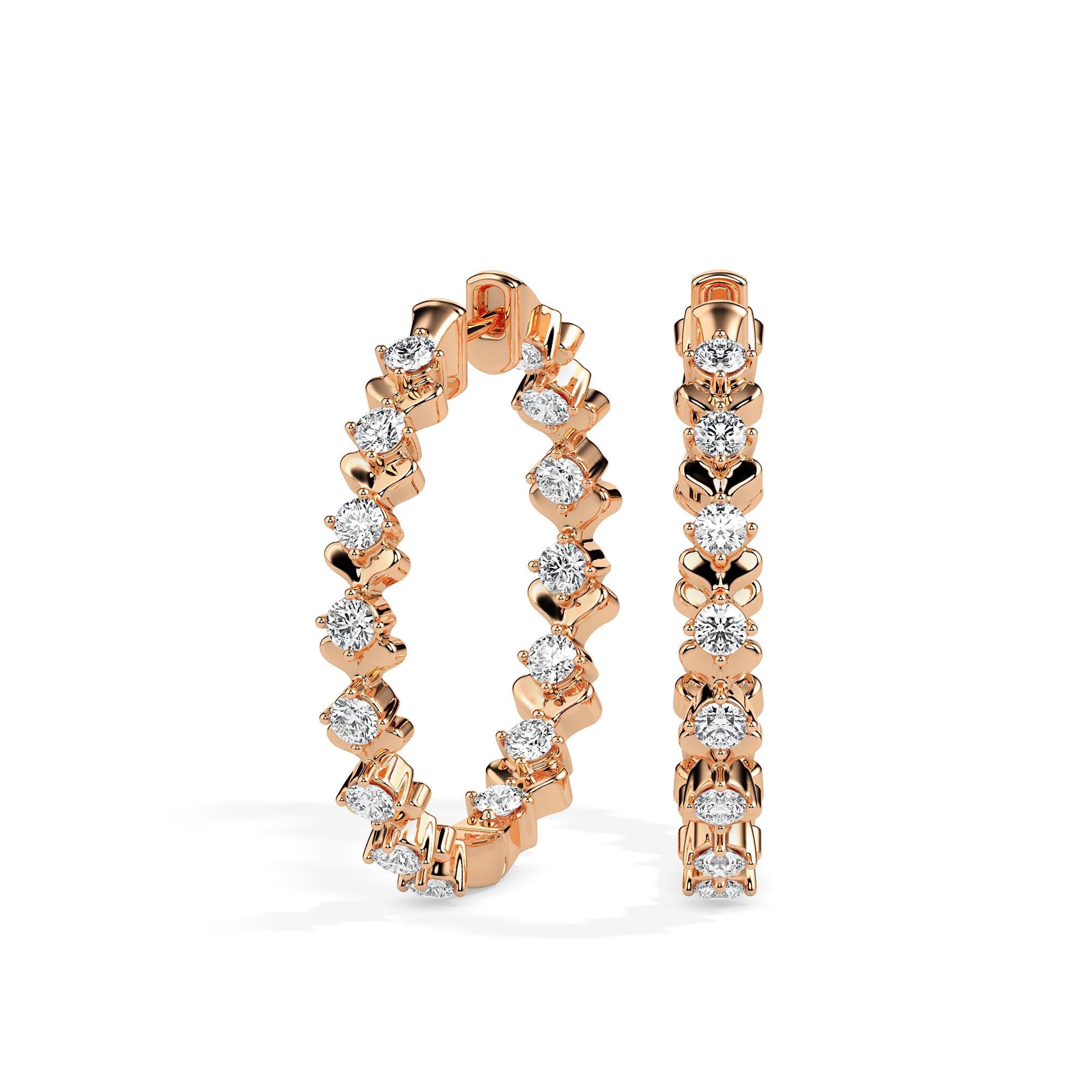 0.55Ct Heart Motif Prong Set Lab-Grown Diamond Gold Hoop Earrings