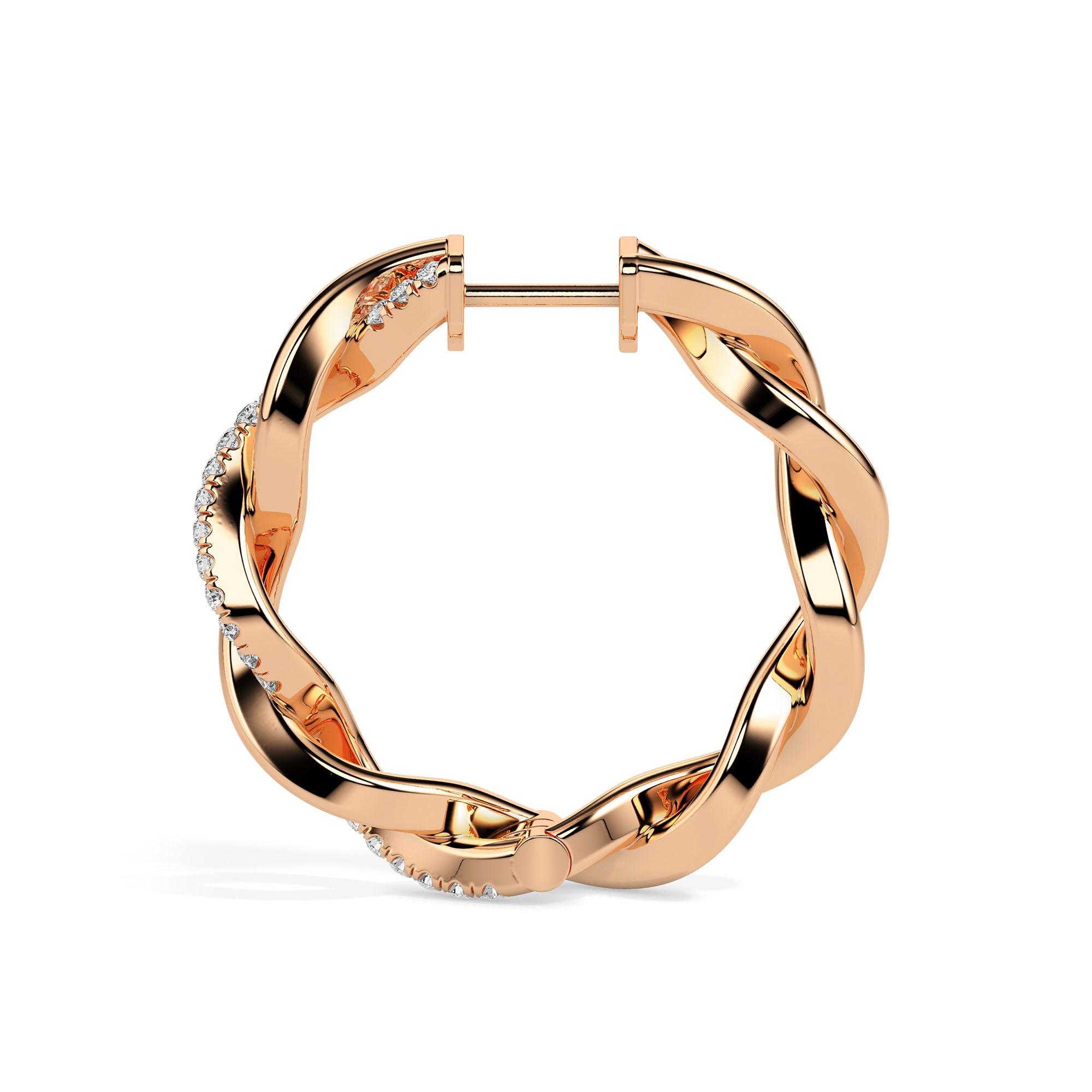 0.19Ct Twisted Style Pave Set Lab-Grown Diamond Gold Hoop Earrings