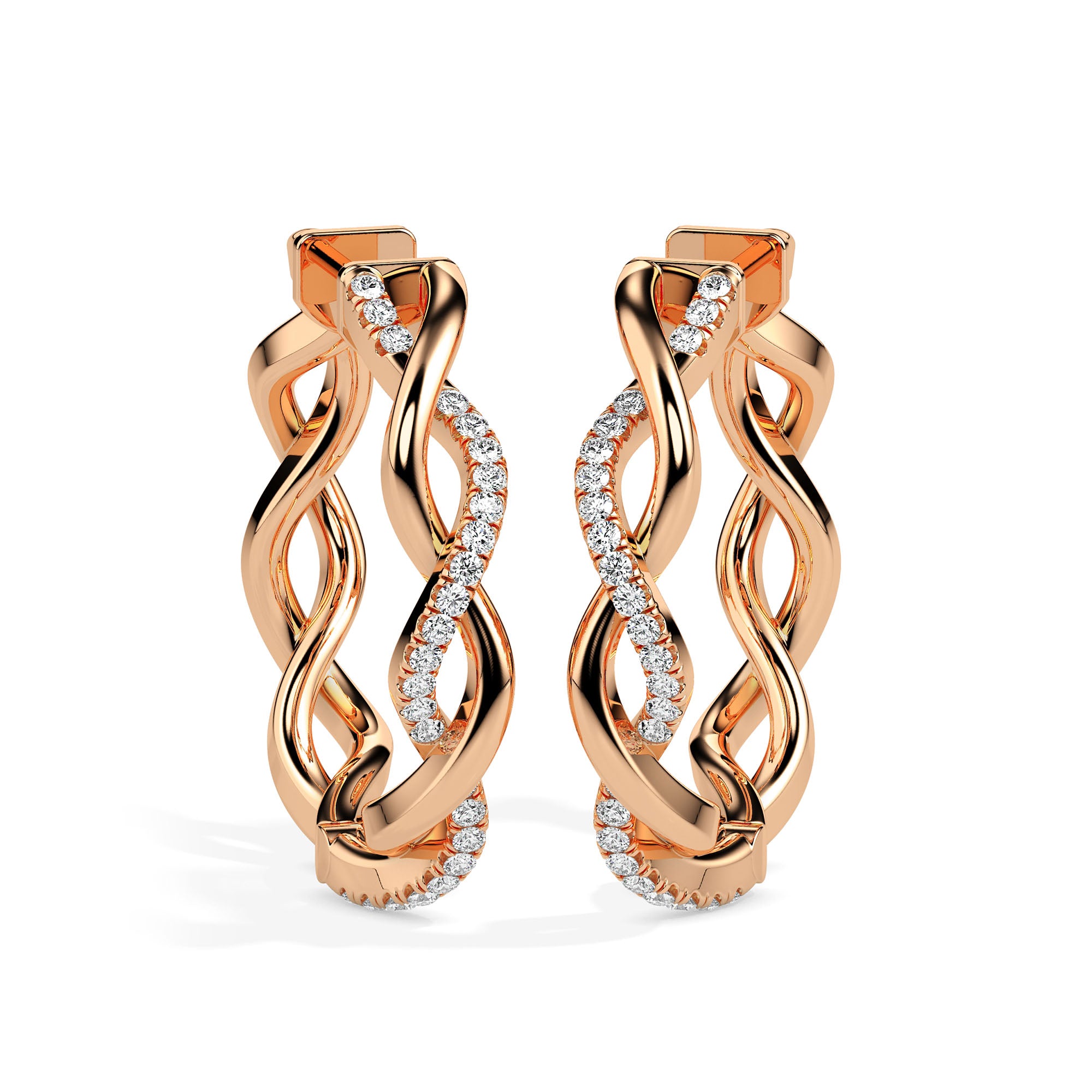 0.19Ct Twisted Style Pave Set Lab-Grown Diamond Gold Hoop Earrings