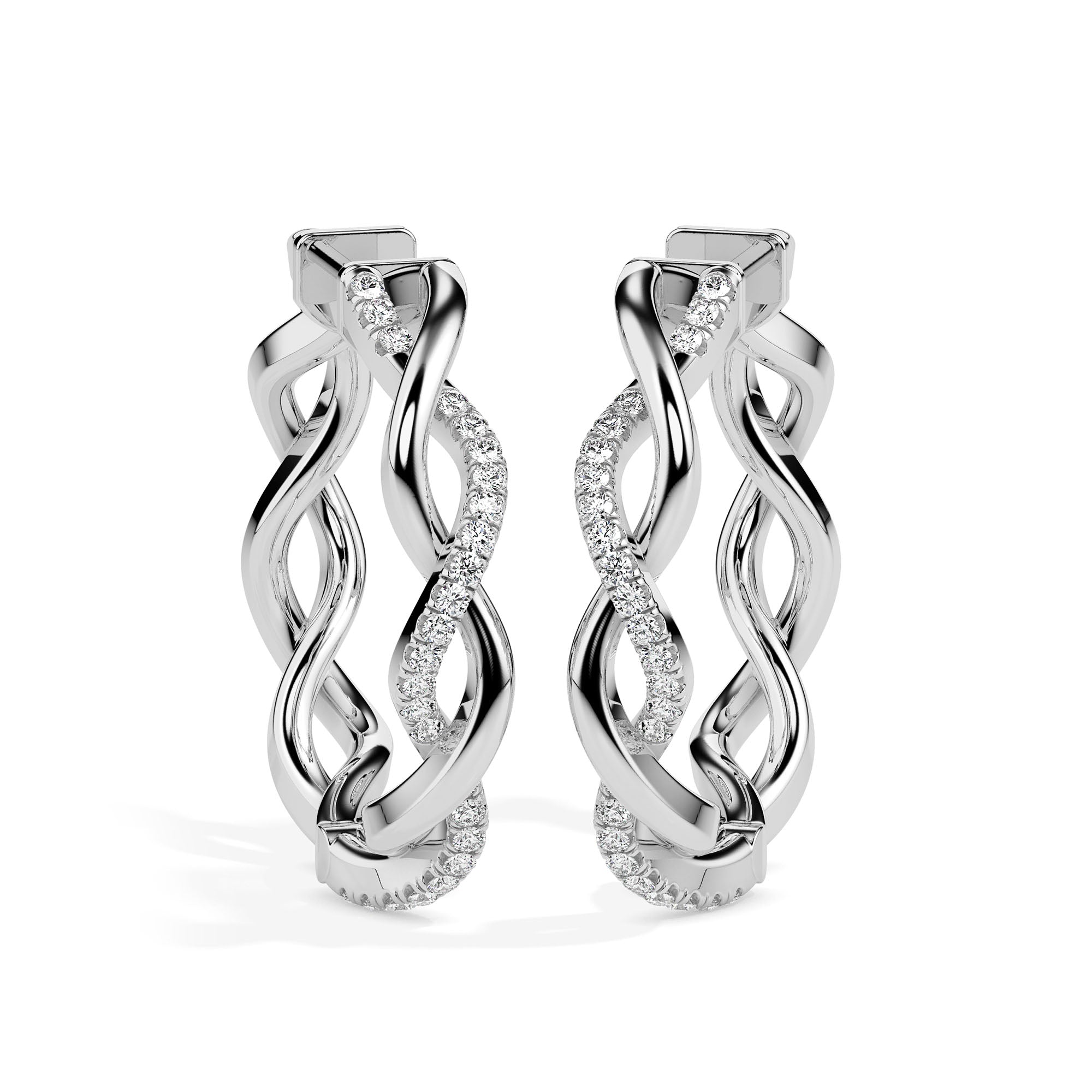 0.19Ct Twisted Style Pave Set Lab-Grown Diamond Gold Hoop Earrings