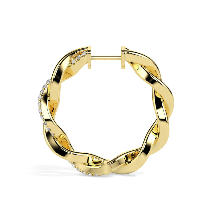 0.19Ct Twisted Style Pave Set Lab-Grown Diamond Gold Hoop Earrings