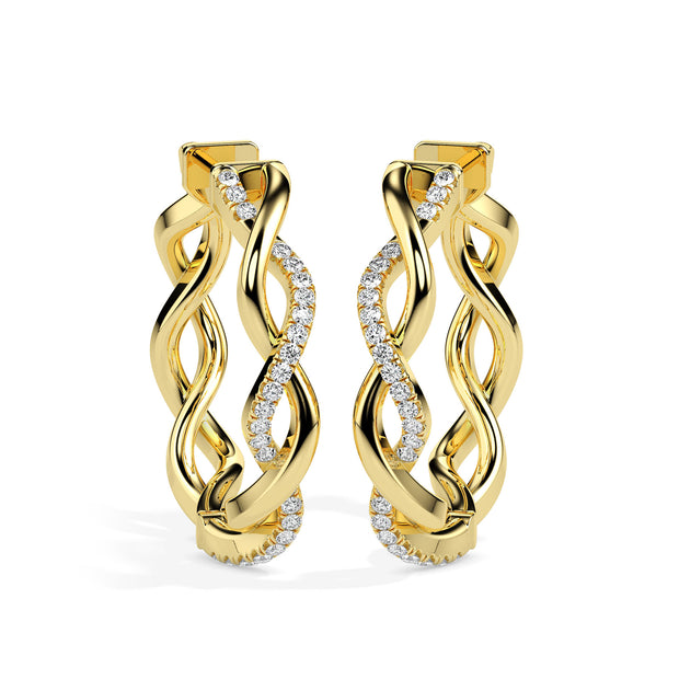 0.19Ct Twisted Style Pave Set Lab-Grown Diamond Gold Hoop Earrings