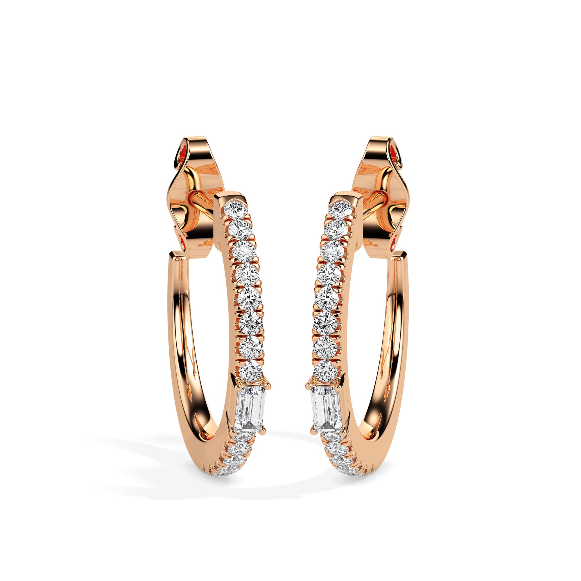 0.33Ct Baguette Prong Set Lab-Grown Diamond Gold Hoop Earrings