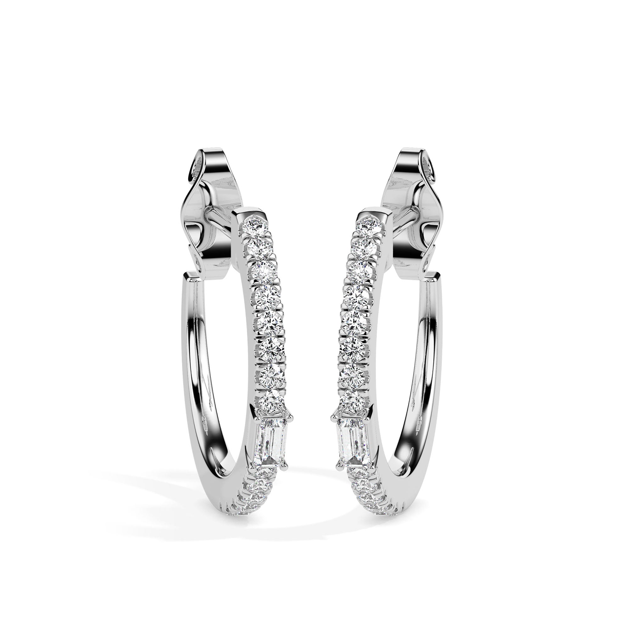 0.33Ct Baguette Prong Set Lab-Grown Diamond Gold Hoop Earrings