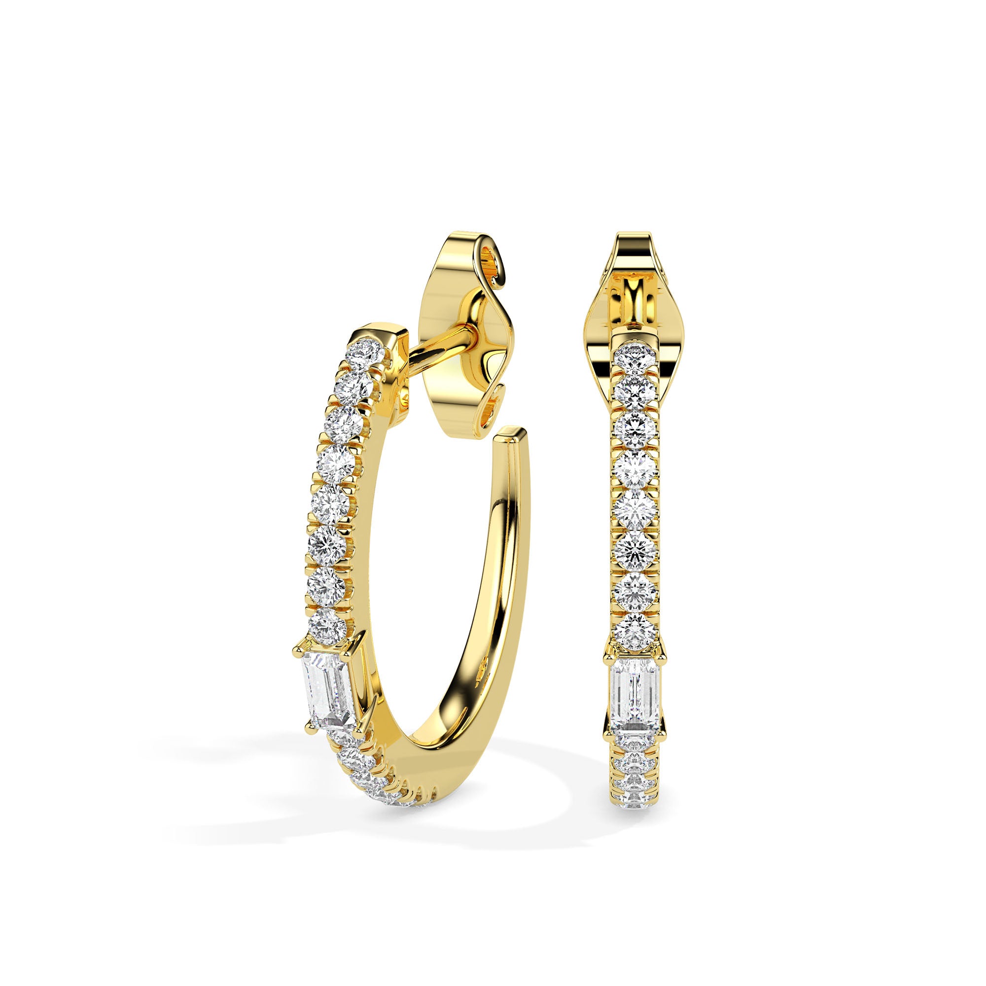 0.33Ct Baguette Prong Set Lab-Grown Diamond Gold Hoop Earrings